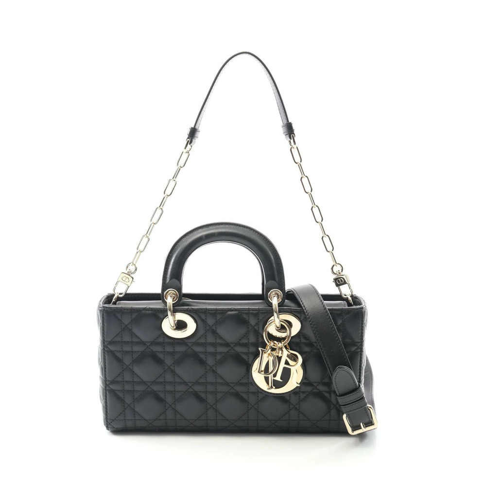 Christian Dior Lady Joy Cannage Handbag Leather Black